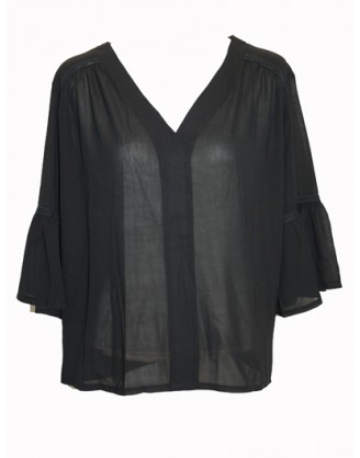Transparent black shirt with fluffy sleeves